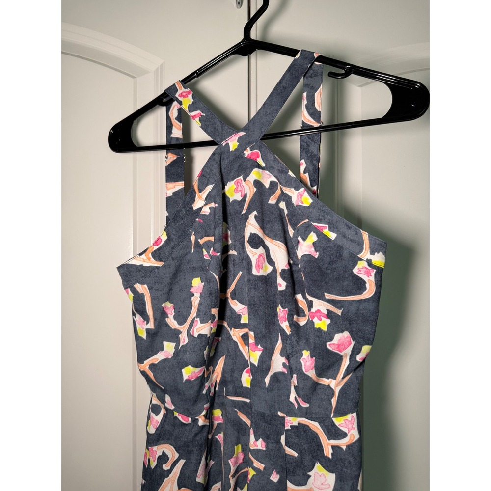 Cabi Dress Womens 4 Grey Pink Floral Halter Neck Smocked Back - Picture 2 of 4
